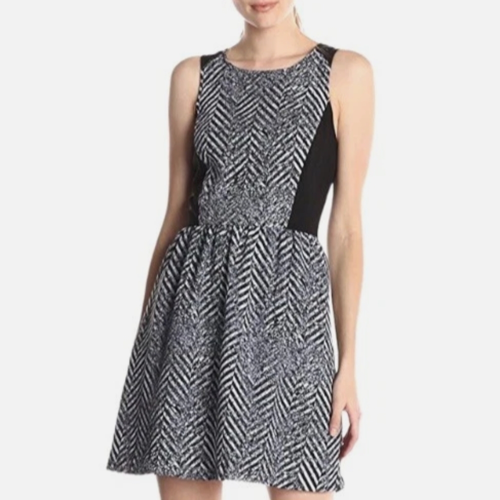Kensie Speckled Chevron Print Fit & Flare Dress